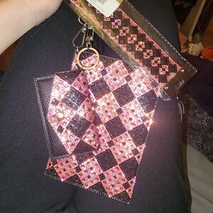 NWT SPARKLE pink And Black Cell Phonw Purse, Card Holder, And Braclet Set
